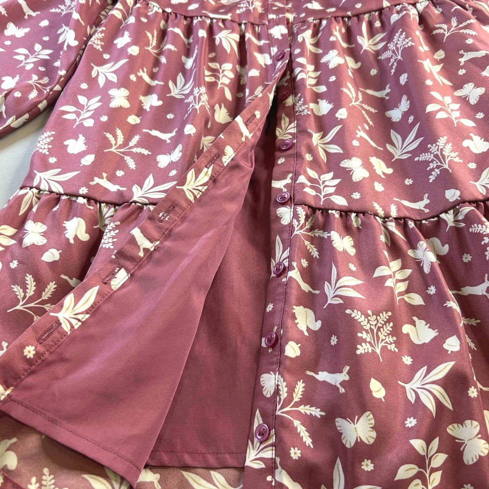 Janie and Jack Girls Mauve Pink Woodland Animal Tiered Button Front Dress Size 8 - Picture 7 of 9